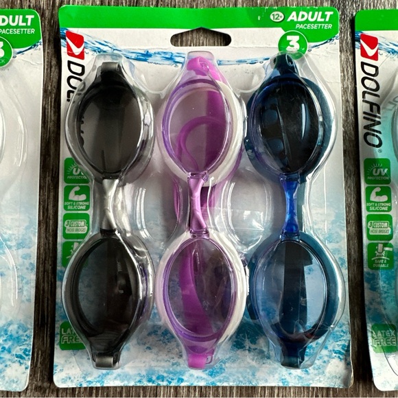 Dolfino Adult Pacesetter Swim Goggles NEW In Package UV Protection (3-3 Packs) - Picture 3 of 7